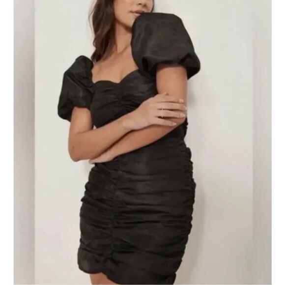 Naked Wardrobe The Statement Faux Leather Ruched Mini Dress Size Medium Nwt - Picture 7 of 7
